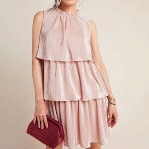 Anthropologie Rosé Tiered Shimmer Dress
